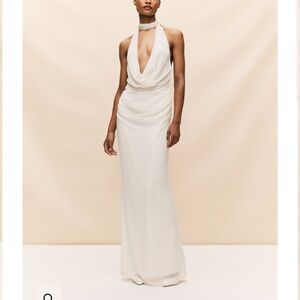 DE LA VALI Profiterole Maxi Dress in Ivory Silk Chiffon - Size 10 NWT